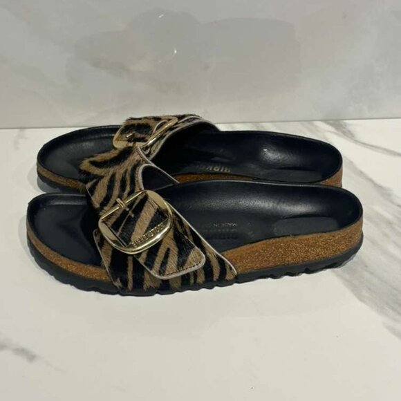 Birkenstock Women Big Buckle Zebra Cowhide Sandals Black Size 37 - Picture 7 of 8